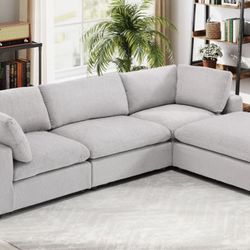 Brand New 4-Piece Sectional + FREE Ottoman (Light Grey Fabric)