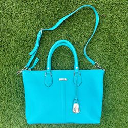 Cole Haan Turquoise Pebbled Leather Satchel Tote Crossbody Women’s Purse Bag
