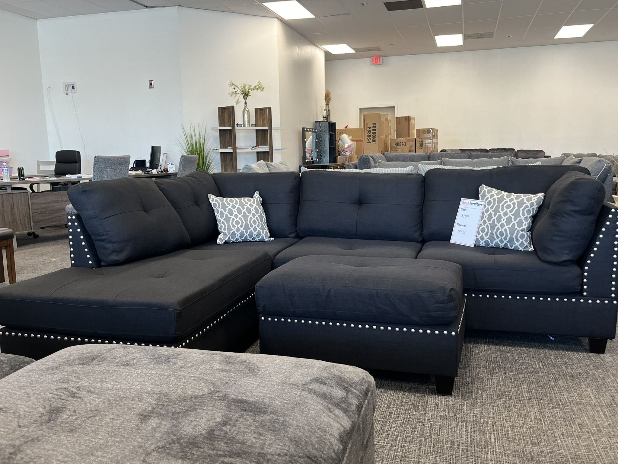 Black Sofa Sectional Set W/ Ottoman - EZ $10 Down Payment Options Available