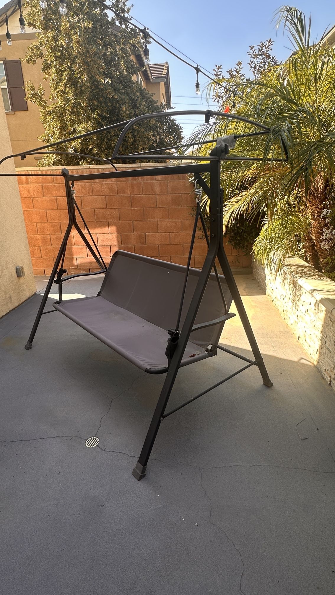 3 Person Metal Patio Swing Chair With Converting Canopy Porch Swing