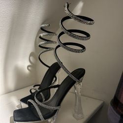 Black Rhinestone Spiral Heels
