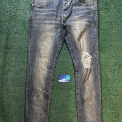 Purple brand P002 indigo paint splatter jeans