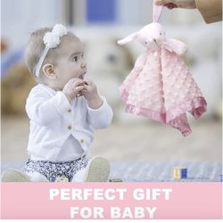 Babies Bunny Security Blanket Baby Girl Gifts Newborn Soft Pink Lovie for Infant and Toddler Snuggle Toy Stuffed Animal, Pink 16 Inch