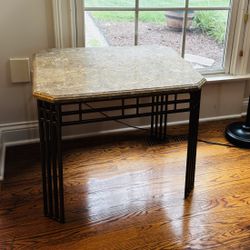 Elegant Marble Top Iron Base End Table – Solid & Stylish