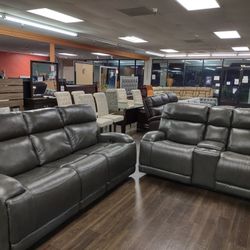 New Too Grain Genuine Leather Power Recliner Sofa And Loveseat 