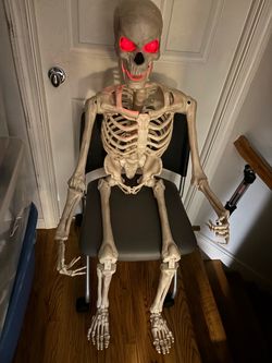 Full size Halloween poseable skeleton with light up eyes…