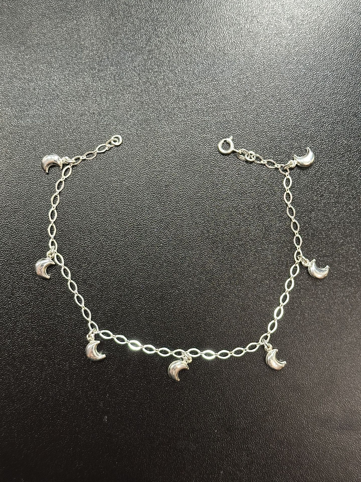Moon Charm Anklet, 925 Sterling Silver Italy