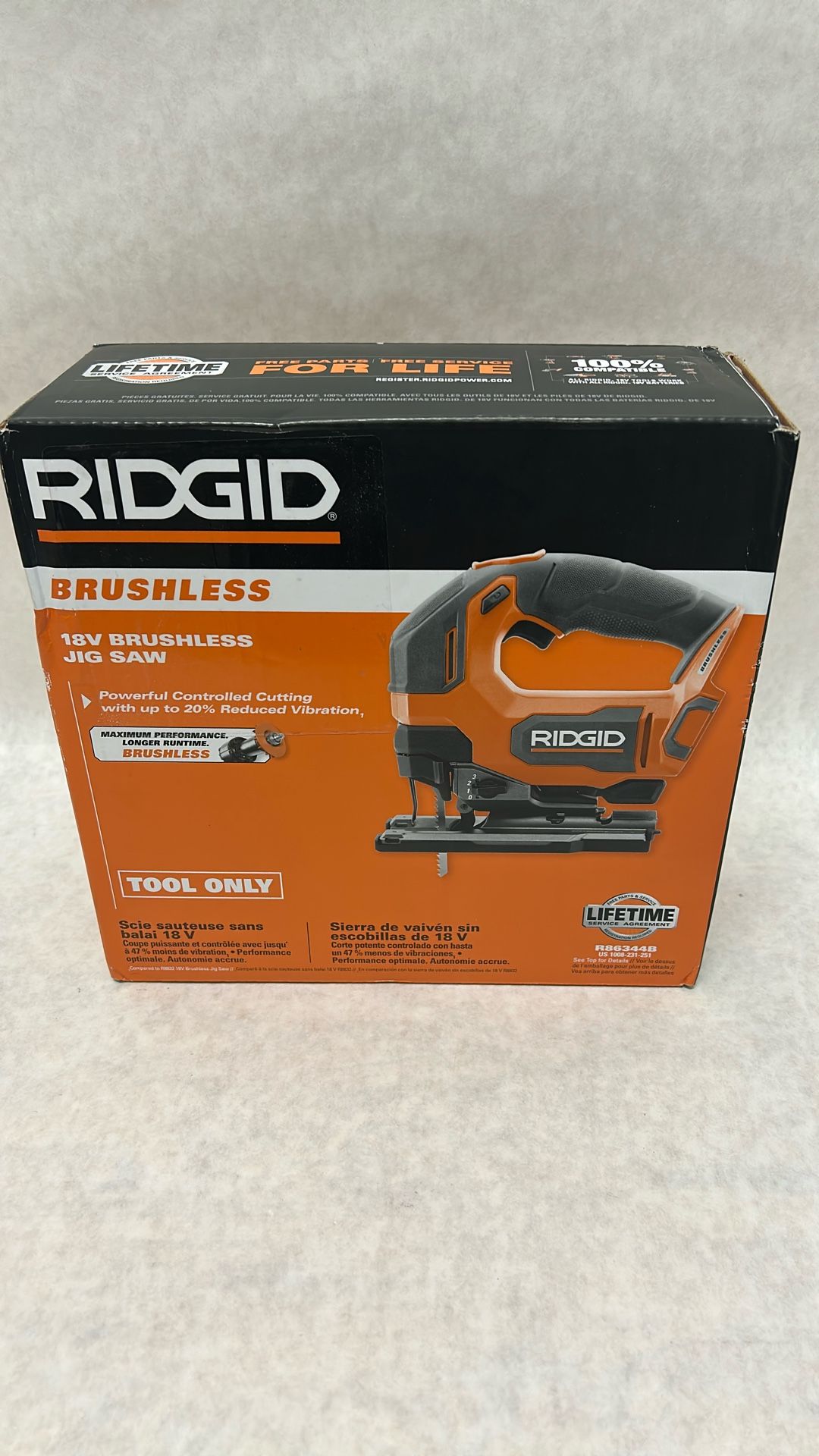 Rigid 18 V brushless jigsaw tool only new inbox model R86344B