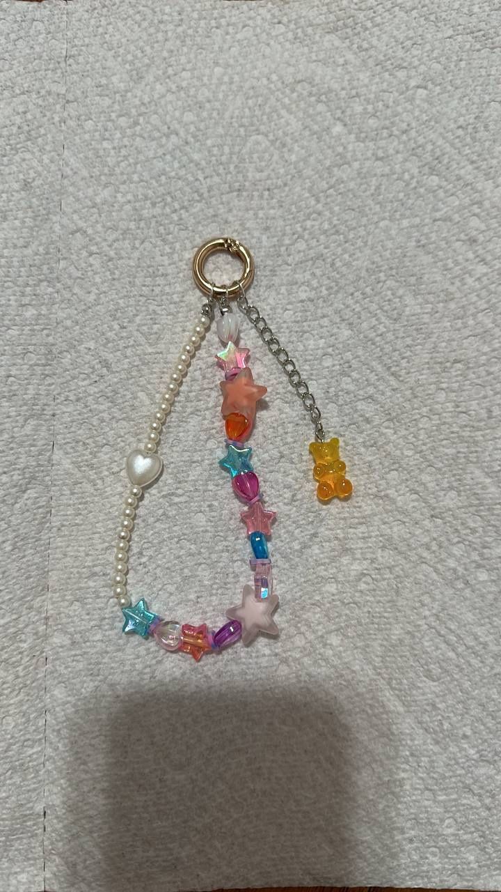 Unique Keychain For Bags, 10 Cm, Colorful, Gold Carabiner, With Gummy Bear