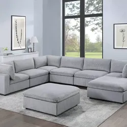 Brand New Grey Super Plush Corduroy Modular Sectional Sofa