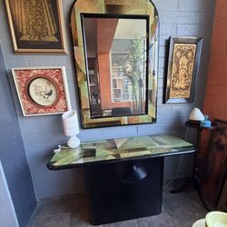 Postmodern, Awesome Design Mirror With Matching Side Table