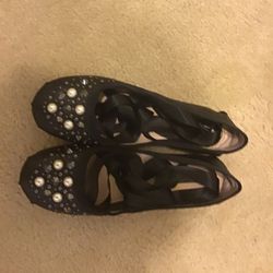 TopShop :  Kisses Ballerina Style  Black Pearl Studded Flats - Size 6.5 