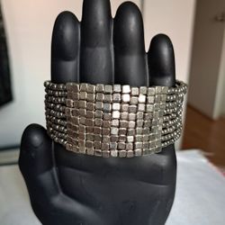 Gold And Silver Beaded Cuff Bracelet