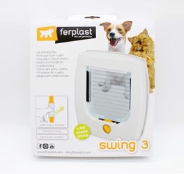 NIB Ferplast Swing 3 Cat Dog Pet Door Flap 4-Way Lock White Universal Fit