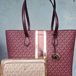 ❤️ Michael Kors Large Burgandy Tote With Rosegold & Rosegold Wallet ❤️