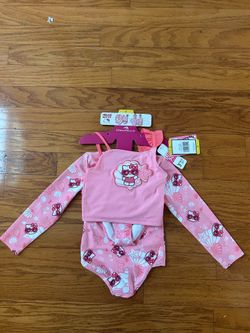NWT Hello Kitty UPF 50+ girls 3pcs swimwear set size 5