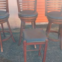 3 Swivel Leather Barstools W/ Stool