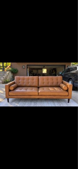 Brown Harstine Top-Grain Leather Sofa – Like New