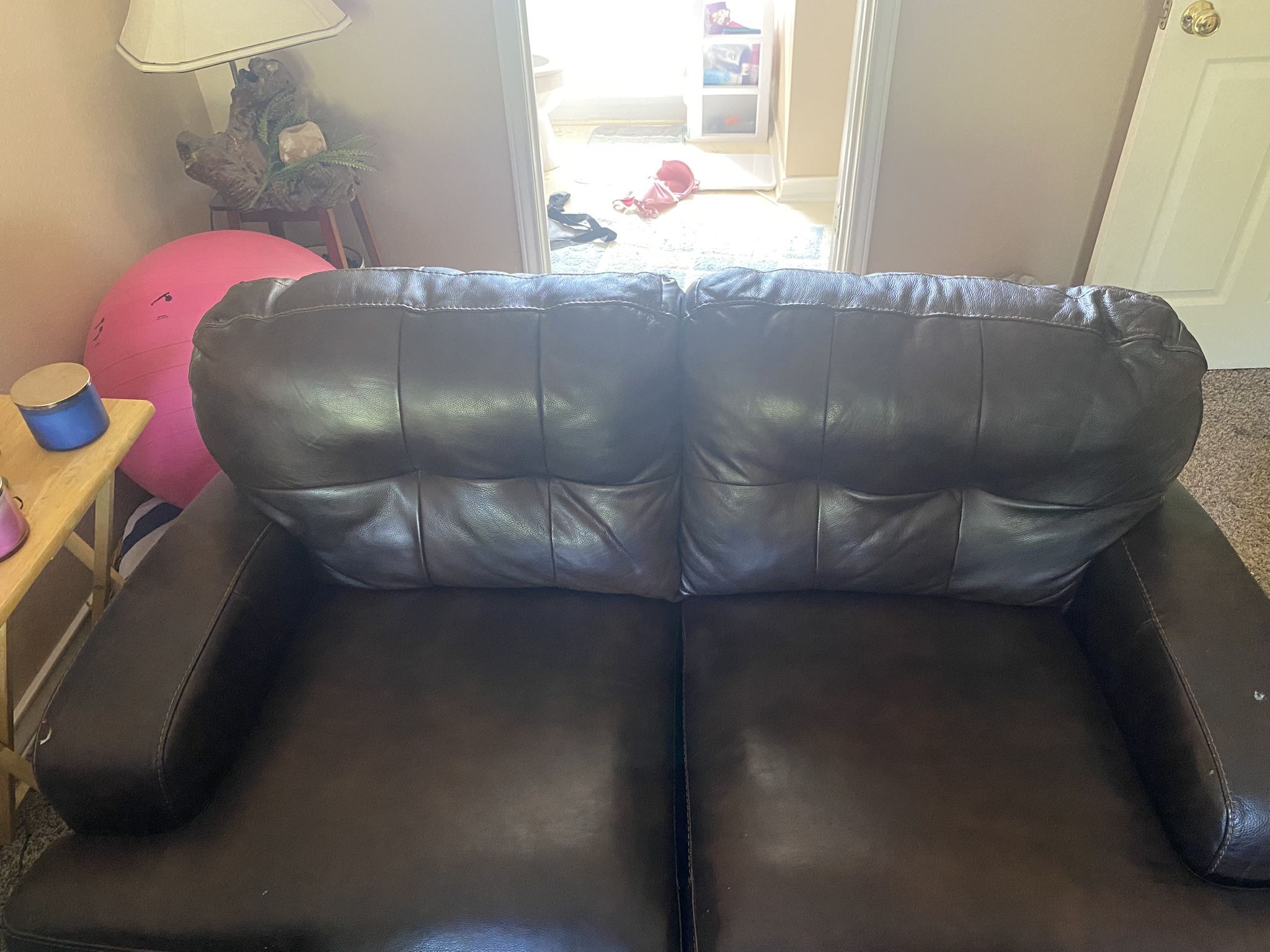 Brown Leather Love Seat And Oversize Chair