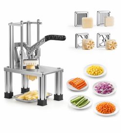 French Fry Cutter, Commercial Vegetable Chopper with 4 Blades (1/4", 3/8", 6-Wedge & Apple Corer), Stainless Steel Potato Slicer for Fries, Onion, Car