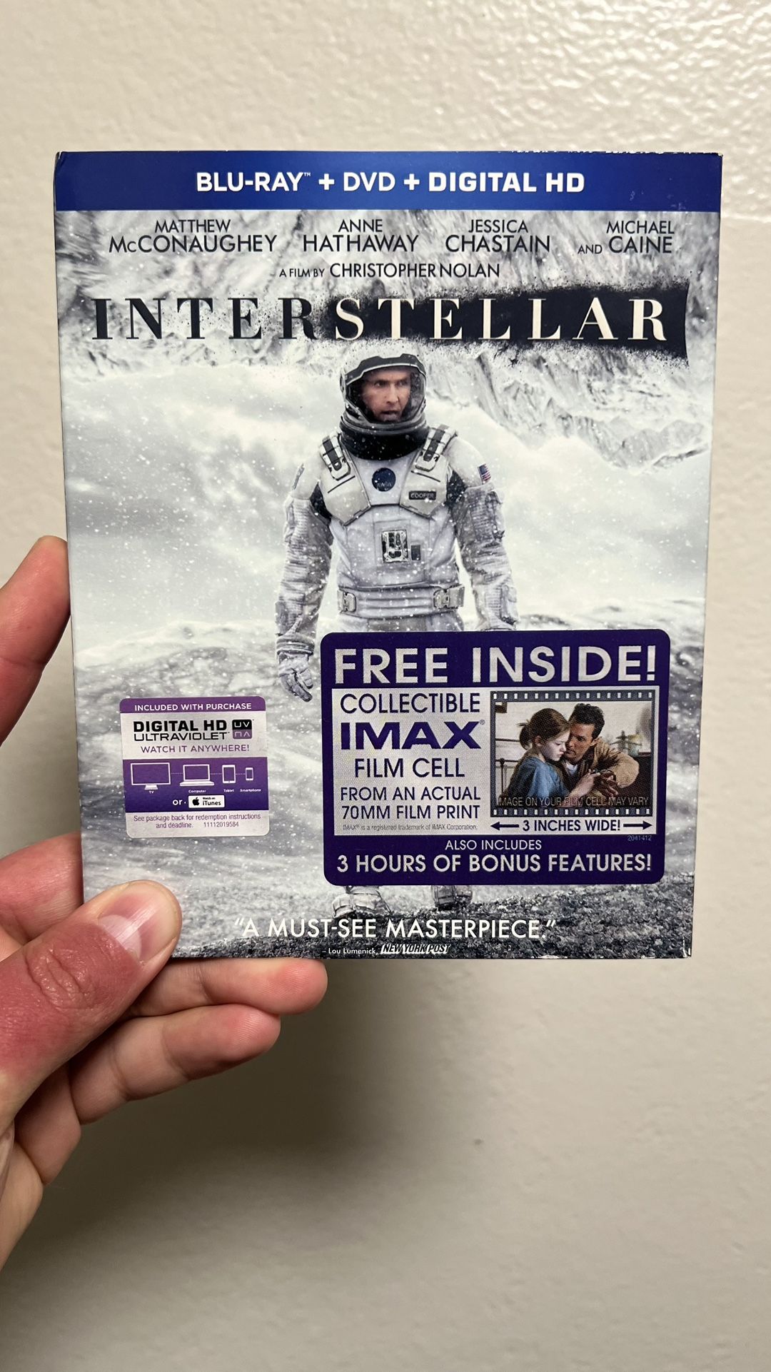 Interstellar - Blu Ray DVD with 70mm IMAX Film Cell