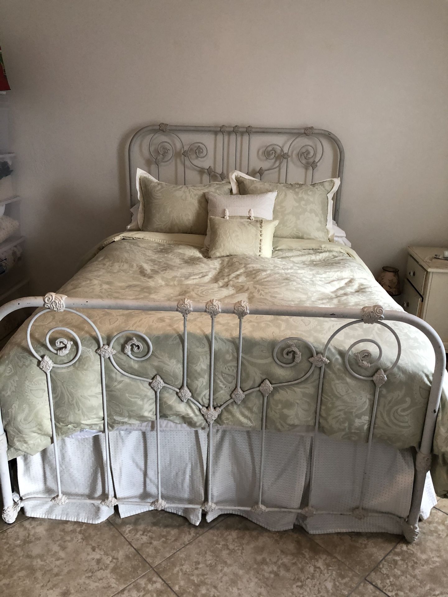 Wrought Iron Queen size Bed Frame including Mattress and box spring.