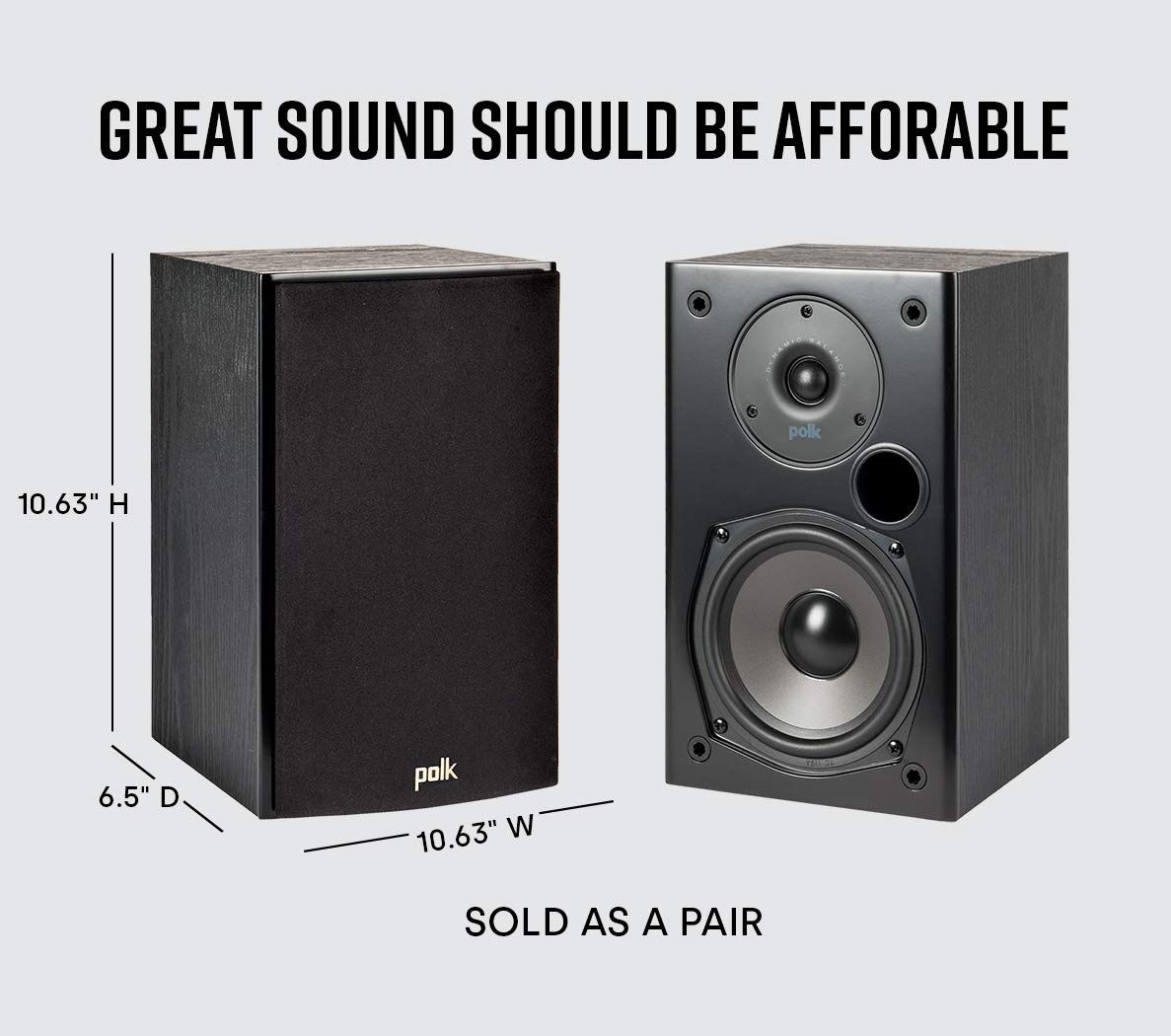 Polk Audio T15 100 Watt Home Theater Bookshelf Speakers – Hi-Res Audio with Deep Bass Response, Dolby and DTS Surround, Wall-Mountable, Pair, Black