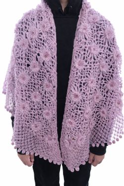 Handmade Lavender Crochet Beaded Triangle Shawl – Large Elegant Wrap (66”)