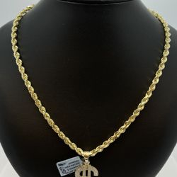 Gold Rope Chain With Money Sign Pendant