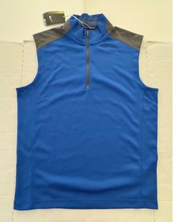 NWT Nike Golf Dri Fit Tour Performance Half Zip Sleeveless Vest Royal Blue Gray Men Size Medium