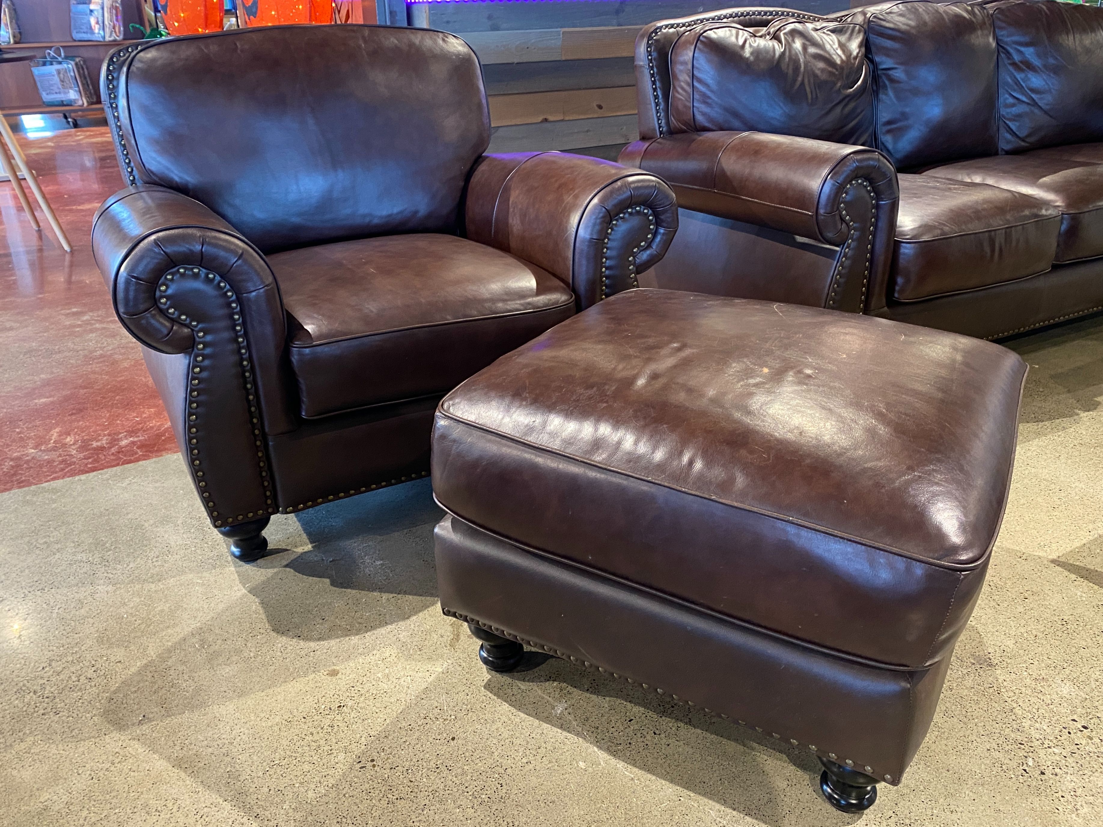 ABBYSON Mortara Brown Leather Chair & Ottoman
