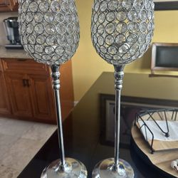 Large Silver Crystal Candle Holder