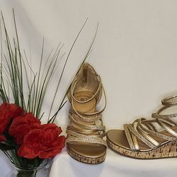 Gold glitter espadrille wedges size 6