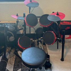 Alesis Red And Black Electric Drum Set With Speaker,drum Sticks,headphones And Seat
