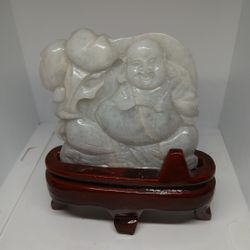 Happy BUDDHA MATRIEYA BLESSINGBGOOD LUCK GRADE A JADE JADEIST BURMA STATUE 4X4.25"X17MM