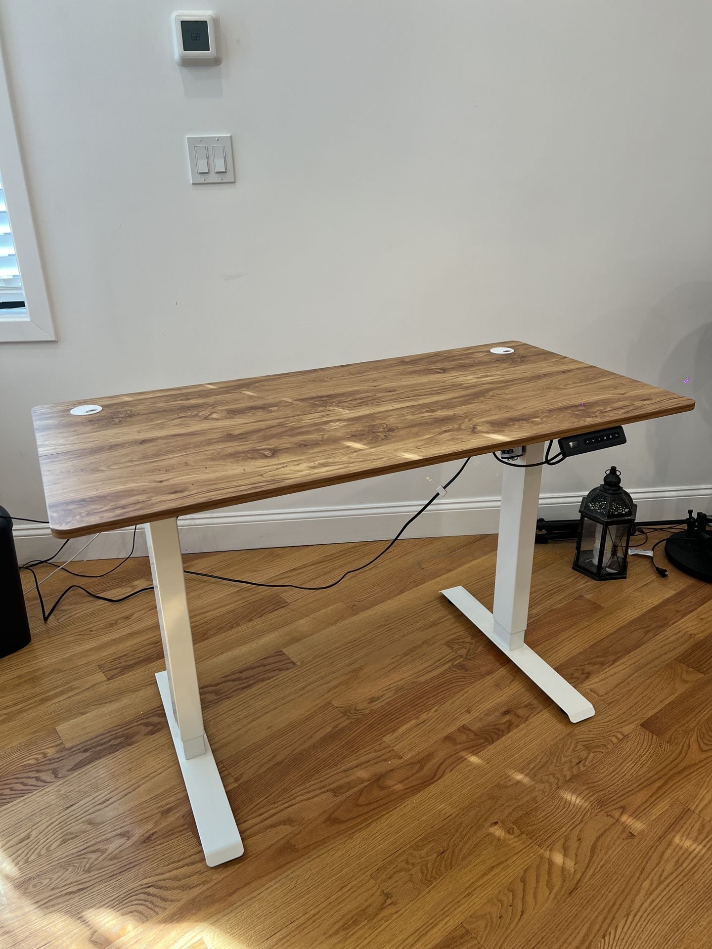 Electric Standing Desk - Wood Top With White Frame