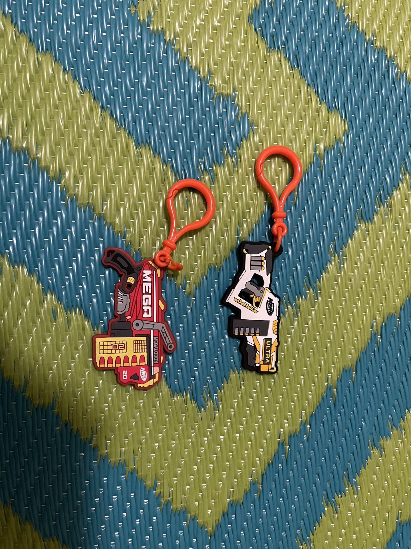Flat Nerf Gun Rubber Toy 3" PVC Figure keychain Ornament Lot Of 2
