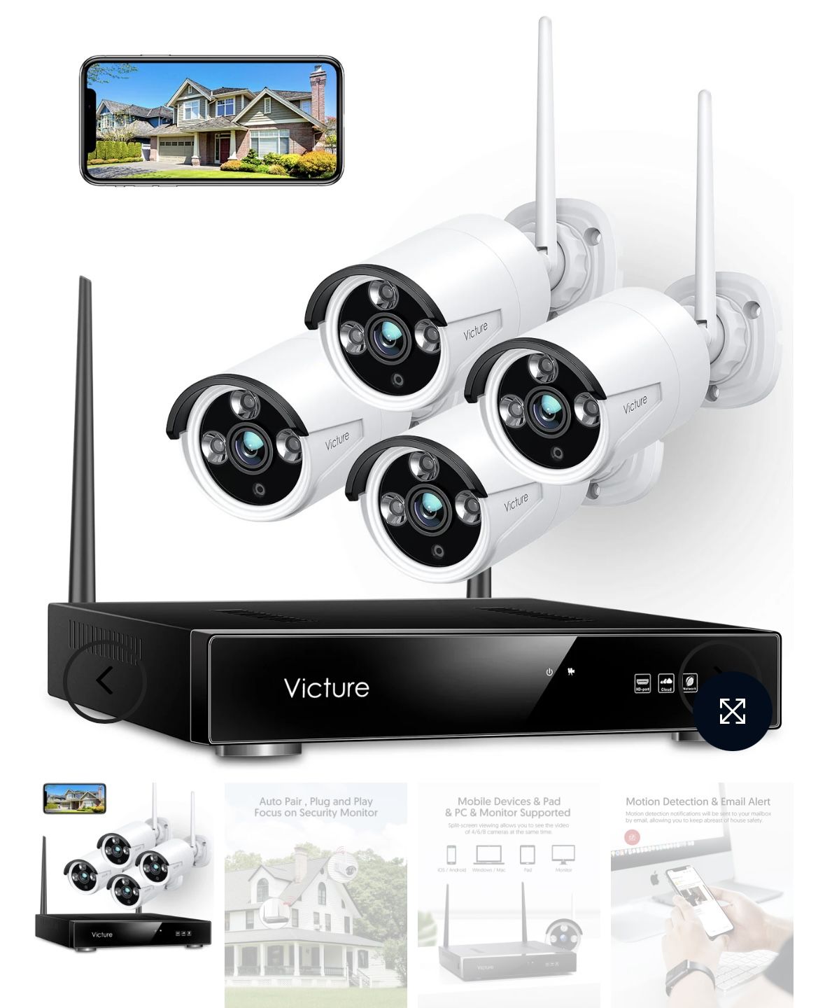 M 1080P Wireless Security Camera System, Channel NVR 4PCS