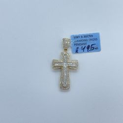 New 10k Solid Gold Diamond Cross Pendant 
