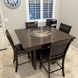 High Top Kitchen Table - 4 Chairs - Dark Wood