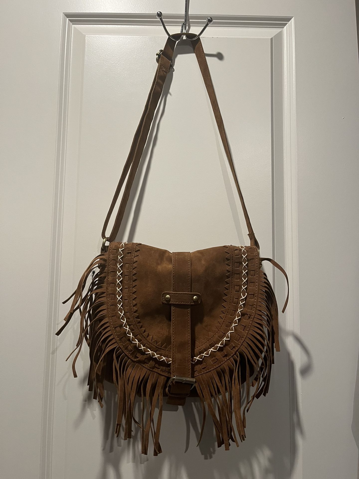 Brown Faux Suede Fringe Crossbody Purse NWT