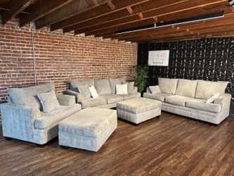 Delivery Available Gray sofa/couch set w oversized chair+ ottomans