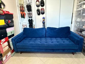 Blue modern mid century couch