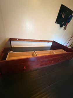 Cherry wood captains twin bed frame with 3 drawers