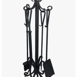 Cast Iron Fireplace Fire Pit Tool Set 5 Piece Toolset Poker Broom Shovel Brush 