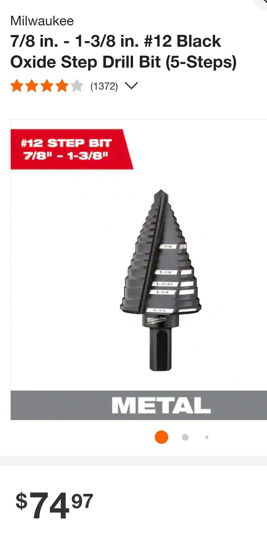 7/8 in. - 1-3/8 in. #12 Black Oxide Step Drill Bit (5-Steps)