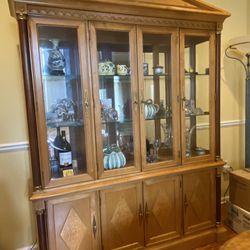 China Display Case Cabinet With Lights, Solid Wood