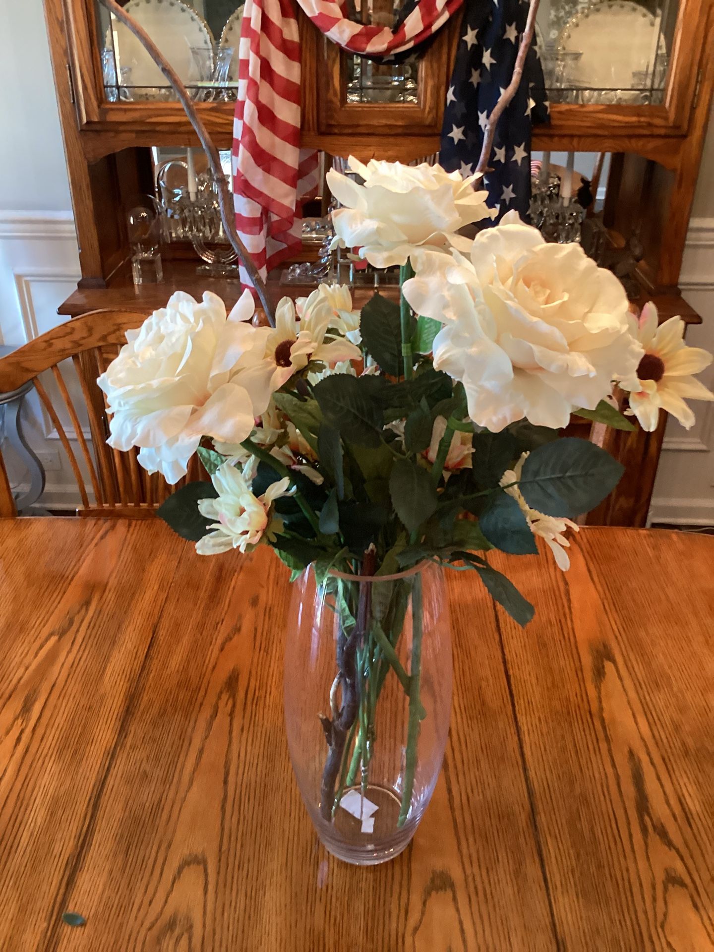 $22 Tag Vase(14”) with bouquet of artificial flowers and branches