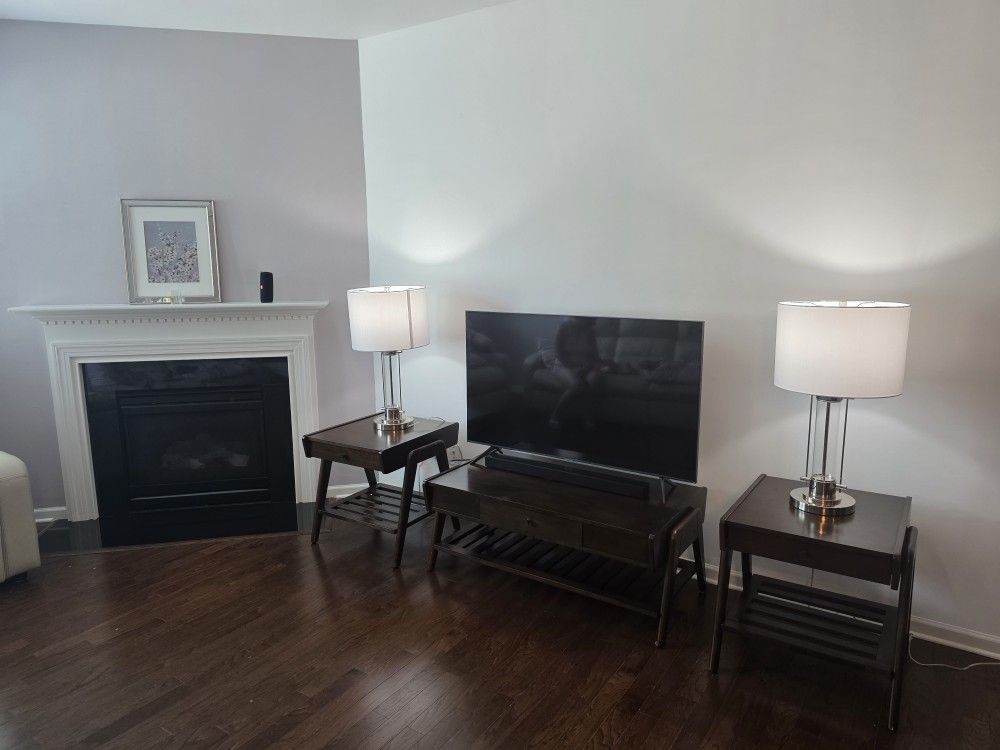 Living room wood furniture and 2 lamps