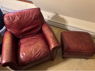 Burgundy Leather Armchair & Ottoman Set (2 Matching Sets Available)